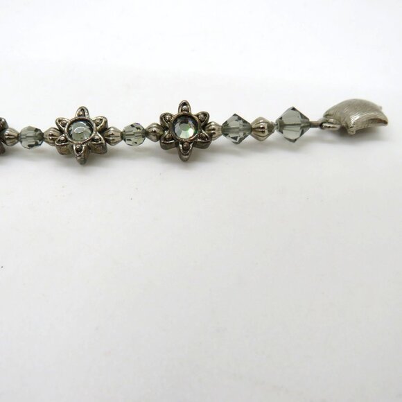 Floral Bracelet Silver Tone Gray Crystal Bead Star Accents Magnetic Closure - Picture 4 of 14